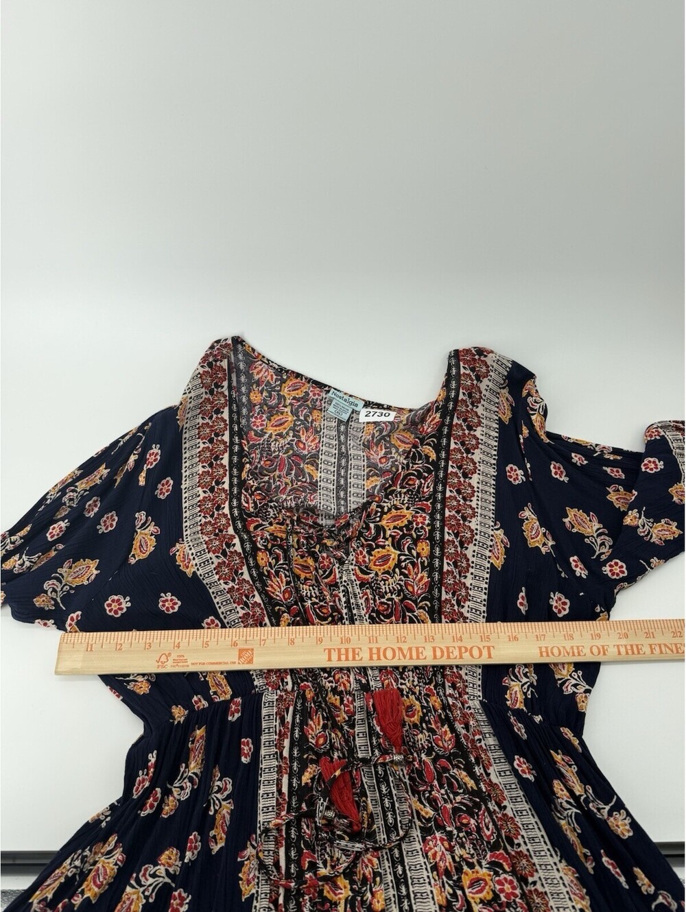 Nostalgia Midi Boho Dress Women's XL  Colorful Floral Long Sleeve - Picture 6 of 7